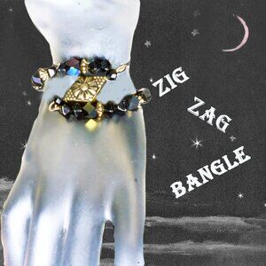Black Bangle NEW Design OOAK " ZIG-ZAG " Bracelet with Multicolor Sparkle